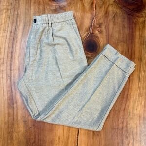 White Sand Mens Pants 52 XL Viscose Pleated Elastic Italy Drawstring Dress X4-24